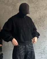 Threebooy New Retro Black Gothic Sweatshirt Patchwork Striped Long Sleeved Sweater Hip Hop Harajuku Men and Women Sweatshirt Streetwear